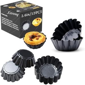 Egg Tart Molds 12PCS Tart Pan, Mini Carbon Steel Non Stick Tart Pans, Tart Molds For Baking (2.6 inch)