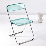 Modern Acrylic Folding Chairs-KAIHAOWIN Transparent Clear Folding Chair-Acrylic Ghost Stackable Crystal Seat-PC Plastic Living Room Seat-Chrome Frame Accent Side Chair for Outside Inside (Green)