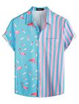 VATPAVE Mens Flamingo Hawaiian Shirts Casual Floral Short Sleeve Button Down Shirt Summer Shirts 3X-Large Blue Flamingo Animal