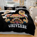 SOULZZZ Floral Mushroom Duvet Cover Set Black Fluffy Rainbow and Moon Daisy Floral Print Bed Set Psychedelic Witchy Universe Boho Bedding for Adults Kids Teens (Twin, 1 Duvet Cover 2 Pillow Shames)