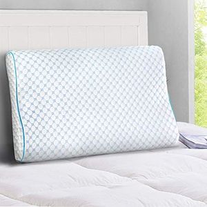 Giselle Bedding Memory Foam Pillow Contoured Cooling Gel Neck Pillows for Sleeping Bed Hotel Cushion with Removable Washable Cool Touch Ice Silk Cover White