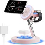 【Adjustable Blue Ambient Light】 Wireless Charger 3 in 1 for iPhone, Magnetic Charging Station for Apple Family,15W Fast MagSafe Charger Stand,for iPhone17-12-iWatch AirPods Series
