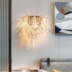 Modern Crystal Wall Lamp, E14 Golden Crystal Wall Sconce Light, for Living Room Bedroom Kitchen Hallway Stairs Hotel Restaurant Lighting (Gold-2)