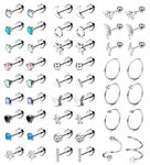 Dochais 25 Pairs Surgical Steel Stud Earrings for Women, Multipack Cartilage Earring for Men, Opal Moonstone Turquoise Butterfly Flower Star Flat Back Earrings Helix Piercing Jewelry