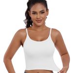 GXXGE Womens' Sports Bra Longline Wirefree Padded with Medium Support Fitness Workout Running Shirts Yoga Tank Top, White, L