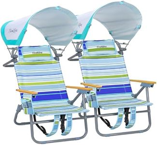 2 Pack Backpack Beach Chairs with Canopy Headrest Cooler Bag Cup Holder Towel Bar 5-Position Recline Wooden Armrests Aluminum Frame Folding Beach Chair for Adults Camping Supports 400 lbs