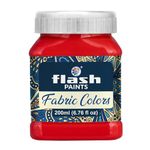 Flash Fabric Color Paint | Red | 200 ml, 7 fl oz Each | High Pigment Strength | Non Fading | Indoor/Outdoor | Non Toxic | Multi-Surface Paint | Made In India