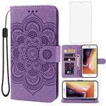 Bohefo Case for iPhone 6 Case, iPhone 6S Wallet Case with Tempered Glass Screen Protector, Embossed Mandala Leather Flip Credit Card Holder Stand Phone Cover Cases for Apple iPhone 6 Purple