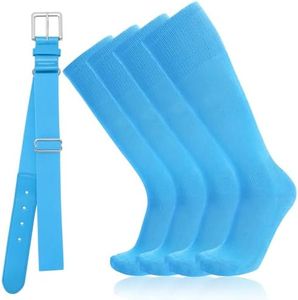Baseball Socks and Belt Combo for Youth Adult - Softball Sock and Belt for Girls and Boys (Light Blue, 2 Pairs of Socks & 1 Belt)