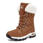 HOBIBEAR Womens Snow Boots Outdoor Women Walking Boots Mid Calf Boots High Traction Outsole Snowproof Winter Shoes(UK 10,Brown