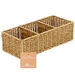 myHomeBody Wicker Basket With 3 Compartments, Woven Baskets for Organizing, Storage Basket, Toilet Tank Basket, Bathroom Counter Organizer, Bedroom Organization, Resin Wicker 1pc, Tan