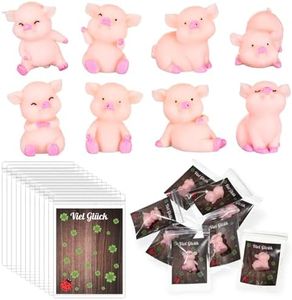Kasyat 16 Sets Regalos Positivos Incluido 16 Mini Cerditos de Suerte Cerdo de Resina en Miniatura 16 Tarjetas de Suerte 16 Bolsas Transparentes Cerdo de Suerte Rosa de Regalo para Decoración Mujeres