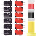 MKBKLLJY 12Pcs Snap Action Button Micro Limit Switch Cherry Button 125V/250V 16A SPDT 1NO 1NC for Microwave Oven Door Arcade V-15-1C25 with 36pcs Terminal Wires