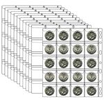 10 Sheets Coin Collection Pages, Coins Pocket Page with 200 Pockets, Coin Binder Inserts Sleeves with Standard 9 Hole for Coin Album. Storage Holder for Currency, Stamp and Other Supplies (20-Pocket)