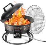 GasBRUH 19″ Outdoor Portable Propane Fire Pit with Grill Grate, lid &Carry Kit,60,000 BTU Camping Propane Firepit,Smokeless Gas Firebowl, Portable Gas Fire Pit for Outside Patio,Camping,RV