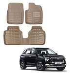 Oshotto 4D Artificial Leather Car Floor Mats Compatible with Hyundai Creta 2020-2023 - Set of 3 (2 pcs Front & one Long Single Rear pc) - Beige