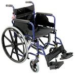 Aidapt Folding Lightweight Self Propelled Steel Wheelchair with Brakes, Extra Wide Seat (18") Lap Strap, Removable Foot Rests and Side Panels for Privacy. Indoor and Outside Use