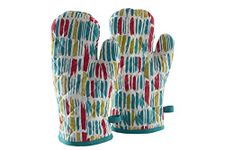 Amazon Brand - Solimo 100% Cotton Padded Oven Gloves, Dashes (Pack of 2, Multicolour)