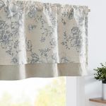 TOPICK Linen Valance Curtain Vintage Floral Small Window Curtain Double Layer Blackout Valance for Kitchen Rustic Valance for Living Room Bedroom 18 Inch Rod Pocket 1 Panel Grey on Beige