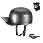 Woljay Vintage Open Face Motorcycle Helmet Retro Baseball Cap Half Helmets Men Women for Cruiser Street Scooter Moped Cap Jet with Mask Glasses - DOT Certified (XX-Large, Gloss Carbon Fiber)