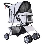 PawHut 4 Wheel Dog Pet Stroller Dog Cat Carrier Folding Sunshade Canopy with Brake, Grey