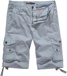 WenVen Men's Big and Tall Cotton Twill Cargo Shorts Outdoor, Light Grey, 52