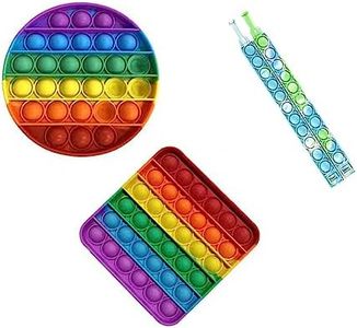 4 Pack Rainbow Fidget Toys, Autism Requires Special Stress Relief Silicone Toys, Adult Round, Square and Bracelet Squeeze Toys (Set of 4).