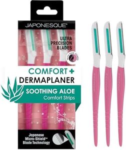 JAPONESQUE Dermaplaner with Soothing Aloe Comfort Strip - Skin Tool with Ultra Precision Blade for Facial Hair Removal and Exfoliation, 3pk.