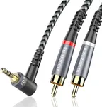 BlueRigger 3.5mm Aux to 2RCA Audio Cable (15FT, 90D Stereo Splitter Y 2RCA Male, Braided, 1/8" RightAngled TRS to RCA, Hi-Fi Sound, Metal Shell) - for Phones, Amplifiers, Tablets, Home Theater, HDTV