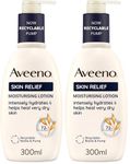 Aveeno Skin Relief Moisturising Lotion (2x 300ml), For Very Dry and Irritable Skin with Shea Butter and Prebiotic Oatmeal, Soothing From Day 1