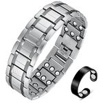 Vicmag 3X Magnetic Bracelet for Men Pure Titanium Bracelet 3500 Gauss Ultra Strength Magnets Adjustable Wristband with Adjustment Tool & Gift Box (Silver)