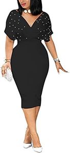qfmqkpi One Piece Dress for Women Summer Pearls Samll Waist Tea Length Slim Fit Work Dress Black M
