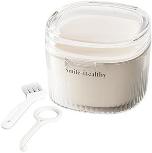 Denture Case Kit, Retainer Cleaner Case with Cleaning Brush, Retainer Cleaning Denture Bath Cup with Mirror Use in Denture Bridges, Partial Dentures, Traditional Braces for Travel