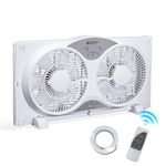 BEYOND BREEZE Window Fan Reversible Airflow, 9 Inch Dual Window Fan with 3-Speed 3 Modes, Remote Control Twin Window Fan 23.5" to 37" Adjustable Width for Bedroom, Kitchen, Home