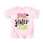 Koijhnb Big Sister Again Tees for Baby Girls Size 1-5,Baby Girls New Sibling Announcement T-Shirts (Big Sister Again Pink, 6-7 Years)