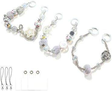 XODITO 3 Pcs Phone Charms for Girl Women with Headpainted Beads, Hand Free Wrist Strap for Purse Keychain (Grey)