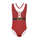 Howilath Ugly Christmas Swimwear V Collar High Cut Sports Legsuit Candy Cane Swimsuit Xmas Red Swimming Costume for Girls-11-12