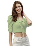 SIRIL Women's Lycra Knitted, Solid Regular Fit Crop Top(311Tk8063-L_Pista Green)