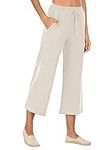 Famulily Womens Linen Pants 100% Cotton Lounge Pants Soft Les Pantalons Summer Clothes Beige S