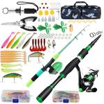 Family Fishing Pole Combo, 2PCS Portable Parent-Child Travel Fishing Kit, 6.89FT 4.92FT Telescopic Fishing Rod Spinning Reel Spincast Reel Baits Pliers Fish Lip Gripper Gift for Adults Kids Youth