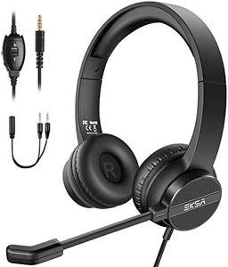 EKSA Wired Headset with Microphone, On Ear Computer Headsets 3.5mm Jack with Volume & Mic Mute Button, Lightweight Noise Cancelling Headphones for PC Laptop Call Center Work Office Skype