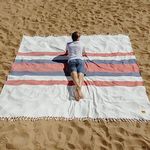 Big Blanket Co. Big Beachy Oversize Beach Blanket | Sand Resistant, Giant Beach Blanket | Huge Yet Compact and Portable Picnic Blanket | White Stripes