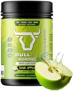 BULLFIT Pre Workout Powder, Support for Men & Women, L Citrulline, Creatine, Beta Alanine & Electrolytes, Powdered Drink Mix with No Sucralose & Zero Sugar, 20 Srvgs (20 SRV, Sour Apple)