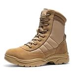 NORTIV 8 Men's Military Tactical Work Boots Side Zipper Water-Resistant Leather Outdoor Motorcycle Combat Ankle Booties,Size 11, Brown,TROOPER-W