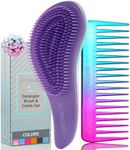 Detangle Hair Brush and Wide Tooth Comb Set Easy to Hold Detangler Hairbrush and Detangling Comb for Women and Kids for Wet or Dry, Fine, Curly, Thick, Afro Hair by Lily England (Ombre)