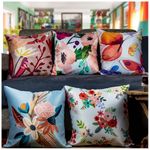 Vendola Decorative Satin 250TC Sofa Cushion Pillow Covers, Multicolor, Set of 5 Floral Cushion Covers(Blossom,24x24 Inches)