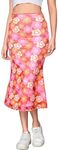 Verdusa Women's Lettuce Trim High Waist Mesh Fishtail Bodycon Long Skirt Pink Floral XS