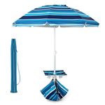 TANGZON 2M Beach Umbrella, Tilting Height Adjustable Garden Parasol Sunshade with Table, Sandbag & Carrying Bag, Outdoor Folding Portable Valance Table Umbrella for Patio Market Poolside (Navy)