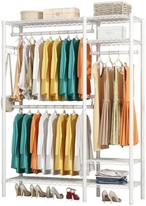 KZOBYD Heavy Duty Clothes Rail Rack, Metal Garment Rack with 3 Hanging Rods, Adjustable Wire Clothes Shelving Storage Rack Freestanding Clothing Storage Organizer with 4 Shelves (White)