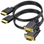 2-Pack HDMI to VGA Cable 6 FT, UV-CABLE Gold-Plated Computer HDMI to VGA Monitor Cable Adapter 6ft Cord for Computer, Desktop, Laptop, PC, Monitor, Projector, HDTV, and More (NOT Bidirectional)-1.8M